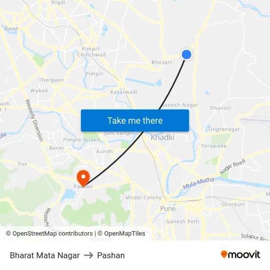 Bharat Mata Nagar to Pashan map