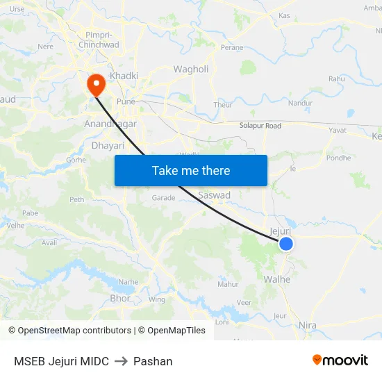 MSEB Jejuri MIDC to Pashan map