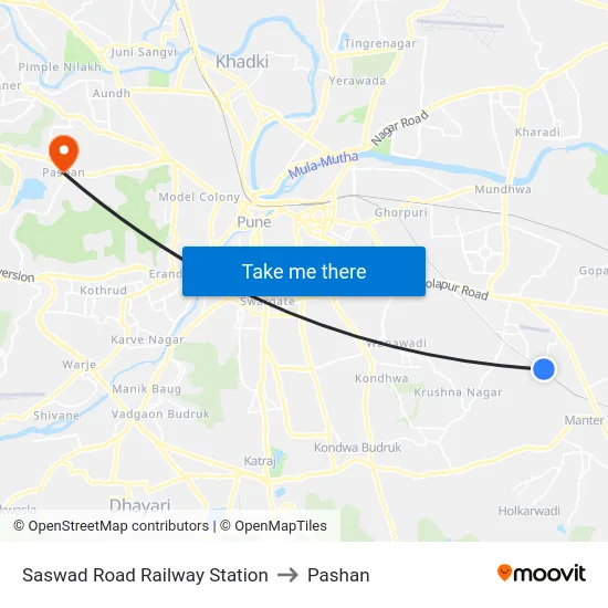 Saswad Road Railway Station to Pashan map