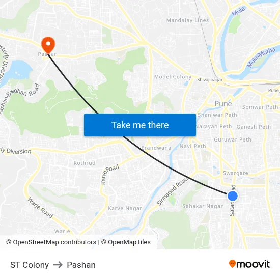 ST Colony to Pashan map