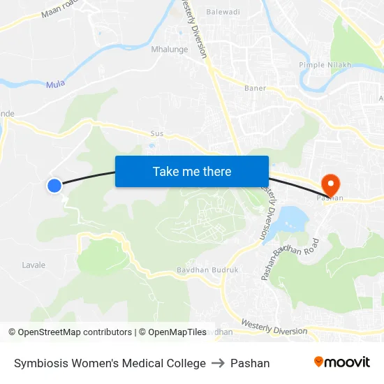 Symbiosis Women's Medical College to Pashan map