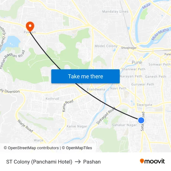 ST Colony (Panchami Hotel) to Pashan map