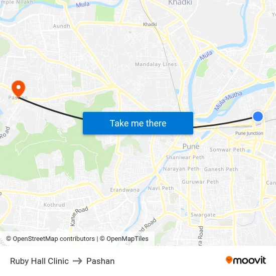 Ruby Hall Clinic to Pashan map