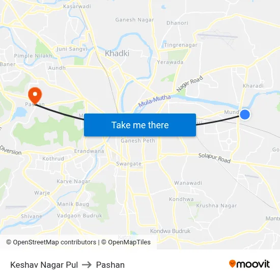 Keshav Nagar Pul to Pashan map