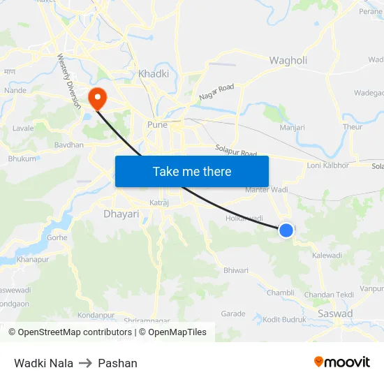 Wadki Nala to Pashan map