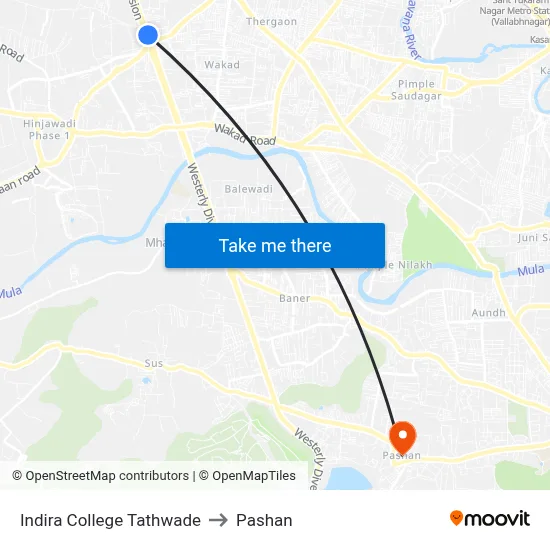 Indira College Tathwade to Pashan map