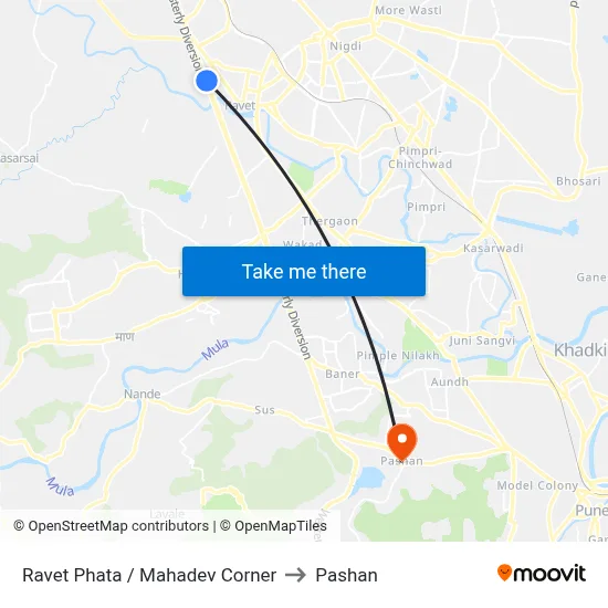 Ravet Phata / Mahadev Corner to Pashan map