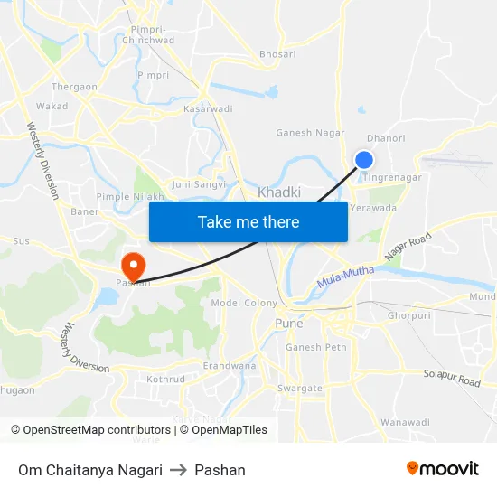 Om Chaitanya Nagari to Pashan map