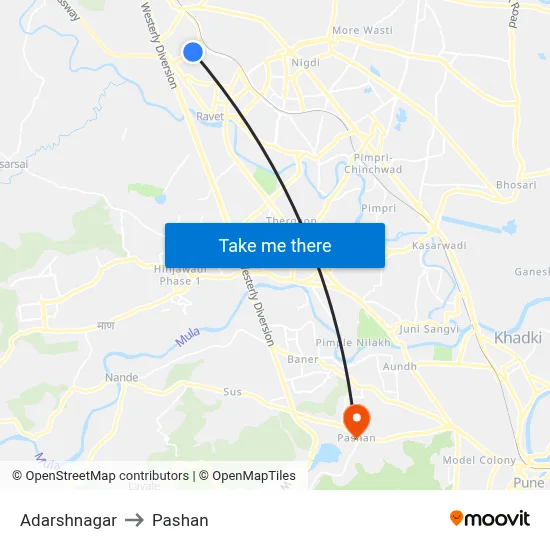 Adarshnagar to Pashan map