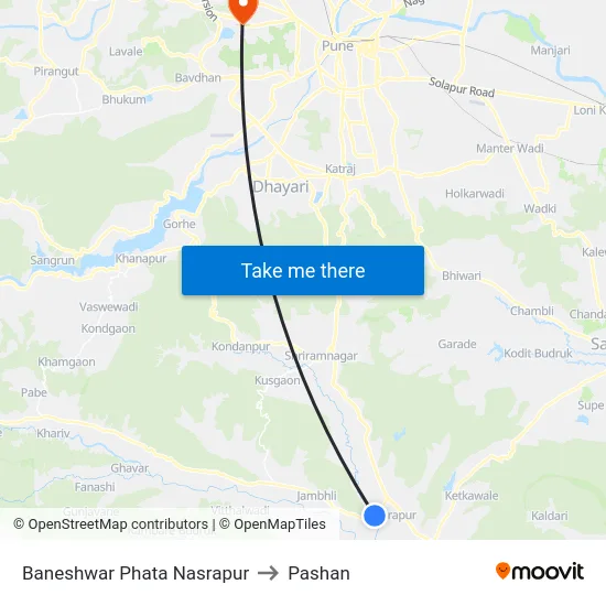 Baneshwar Phata Nasrapur to Pashan map
