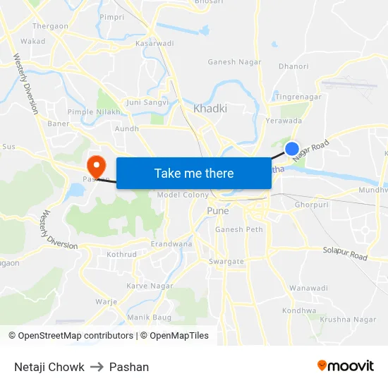 Netaji Chowk to Pashan map