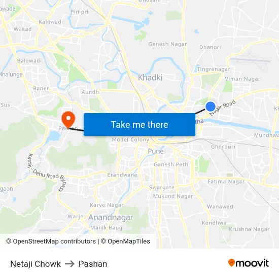 Netaji Chowk to Pashan map