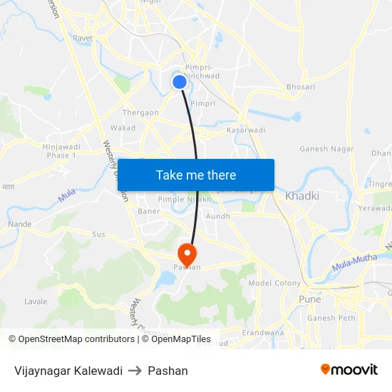 Vijaynagar Kalewadi to Pashan map