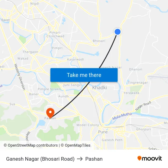 Ganesh Nagar (Bhosari Road) to Pashan map
