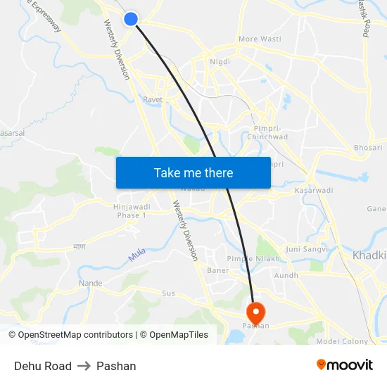 Dehu Road to Pashan map