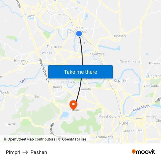 Pimpri to Pashan map