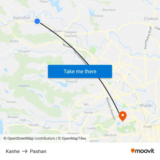 Kanhe to Pashan map