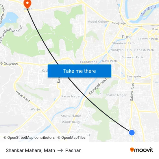 Shankar Maharaj Math to Pashan map