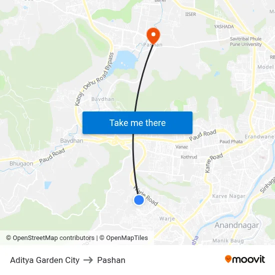 Aditya Garden City to Pashan map