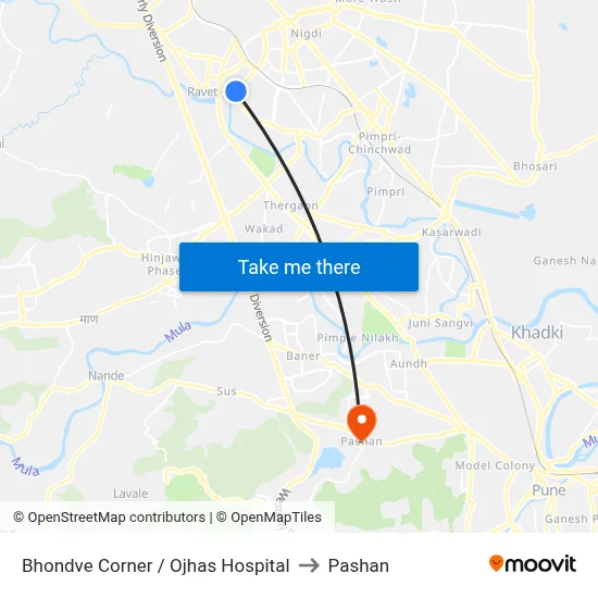 Bhondve Corner / Ojhas Hospital to Pashan map