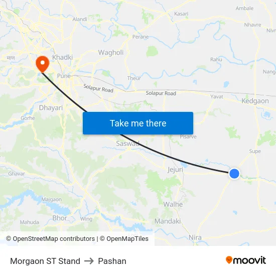 Morgaon ST Stand to Pashan map