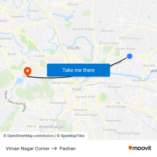Viman Nagar Corner to Pashan map