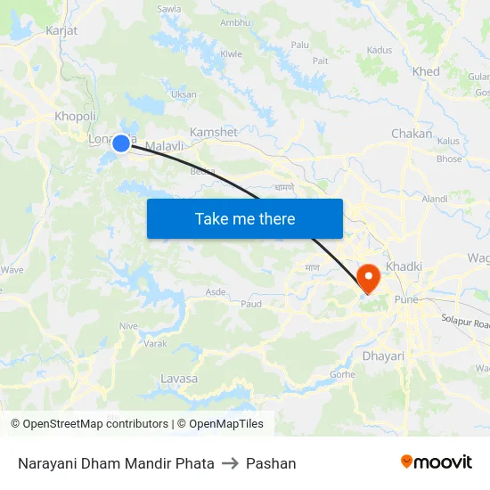 Narayani Dham Mandir Phata to Pashan map