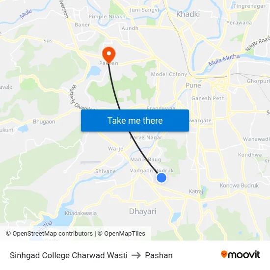 Sinhgad College Charwad Wasti to Pashan map