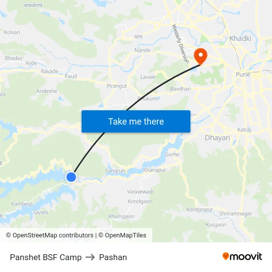 Panshet BSF Camp to Pashan map