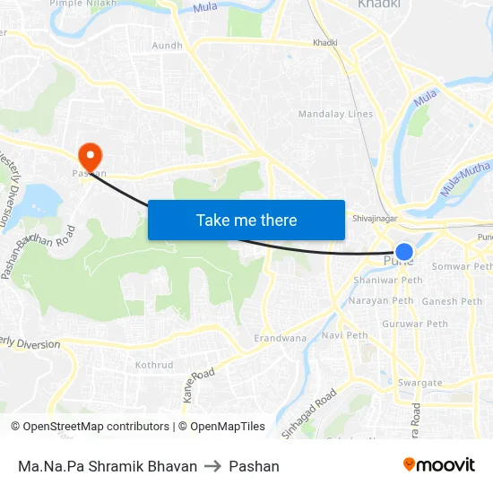 Ma.Na.Pa Shramik Bhavan to Pashan map