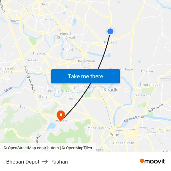 Bhosari Depot to Pashan map
