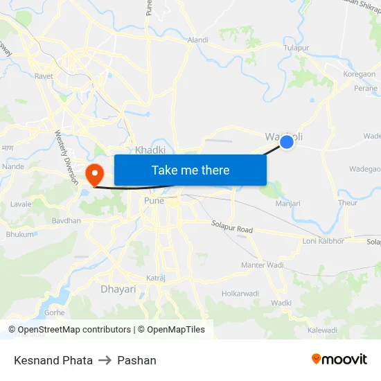 Kesnand Phata to Pashan map