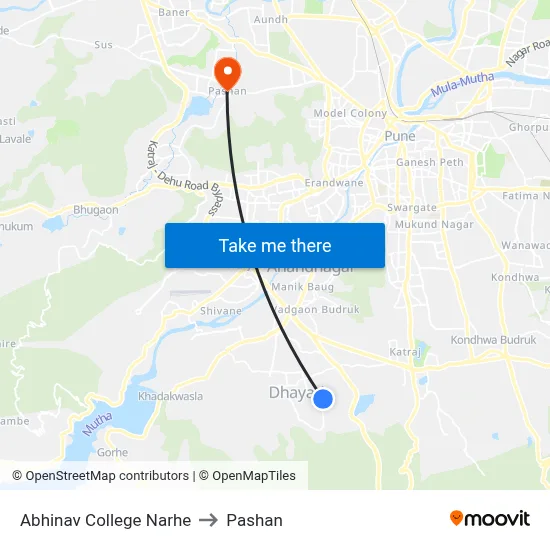 Abhinav College Narhe to Pashan map