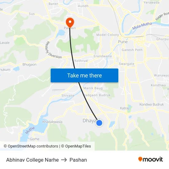 Abhinav College Narhe to Pashan map