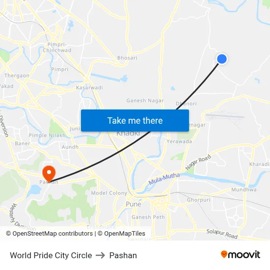 World Pride City Circle to Pashan map