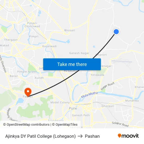 Ajinkya DY Patil College (Lohegaon) to Pashan map