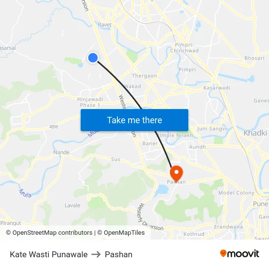 Kate Wasti Punawale to Pashan map