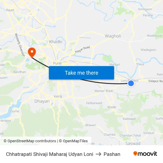 Chhatrapati Shivaji Maharaj Udyan Loni to Pashan map