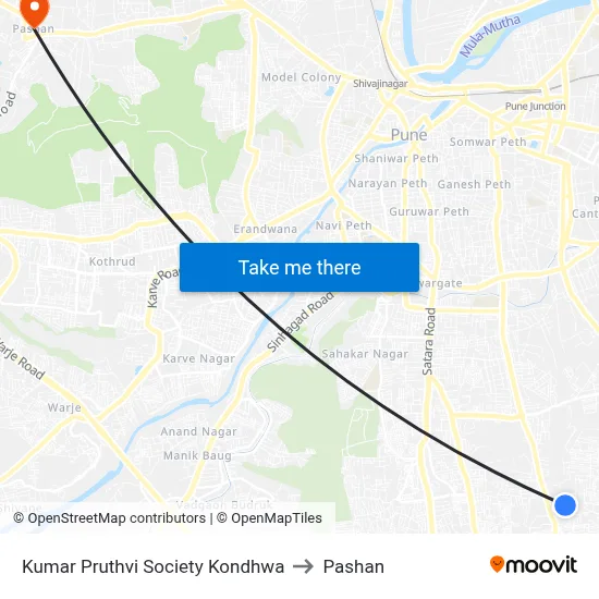Kumar Pruthvi Society Kondhwa to Pashan map