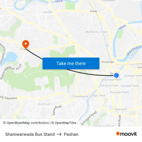 Shaniwarwada Bus Stand to Pashan map