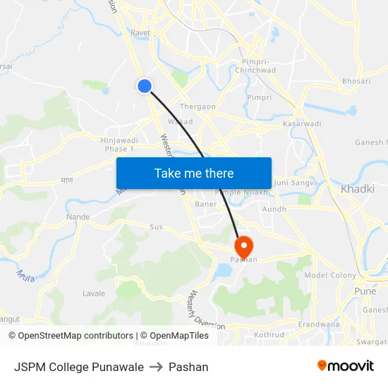 JSPM College Punawale to Pashan map