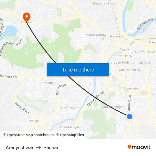 Aranyeshwar to Pashan map