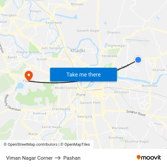Viman Nagar Corner to Pashan map