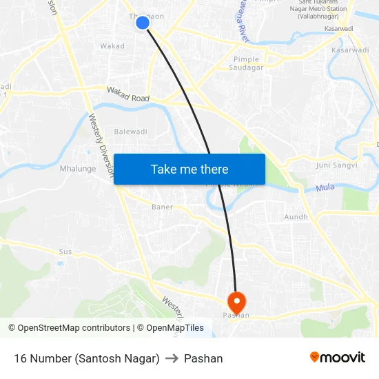 16 Number (Santosh Nagar) to Pashan map