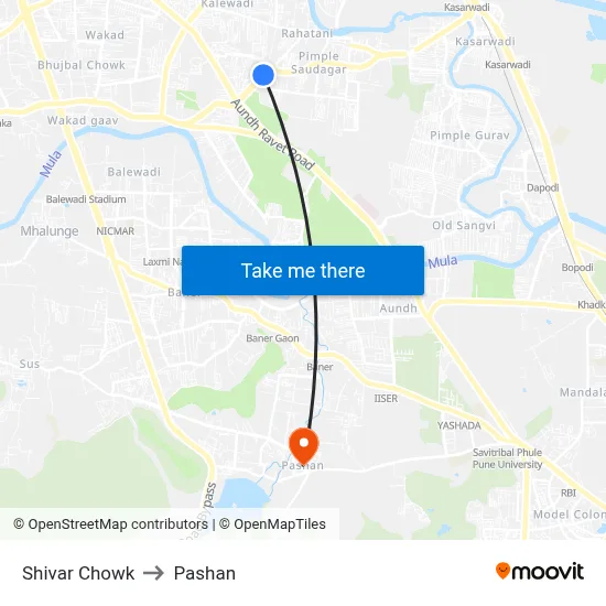 Shivar Chowk to Pashan map