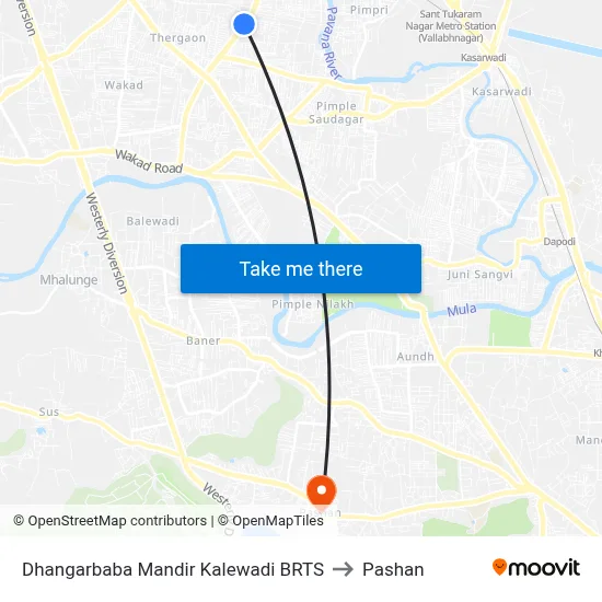 Dhangarbaba Mandir Kalewadi BRTS to Pashan map