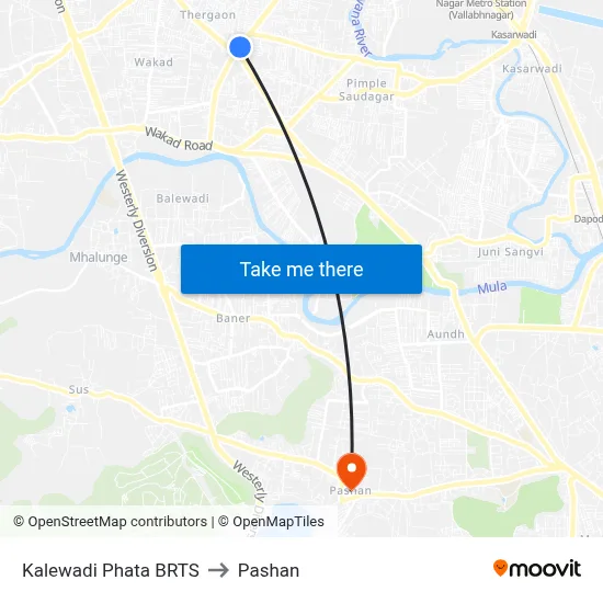 Kalewadi Phata BRTS to Pashan map
