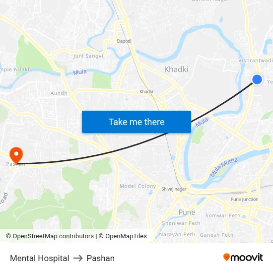 Mental Hospital to Pashan map