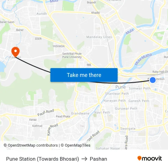 Pune Station (Towards Bhosari) to Pashan map