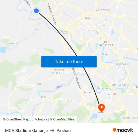 MCA Stadium Gahunje to Pashan map